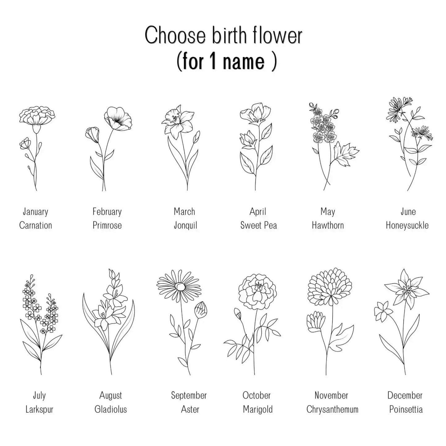 Birth flowers to choose from