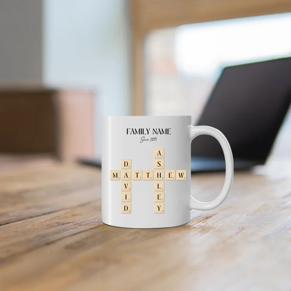 Family Name Mug with Crossword Puzzle Design on live editor