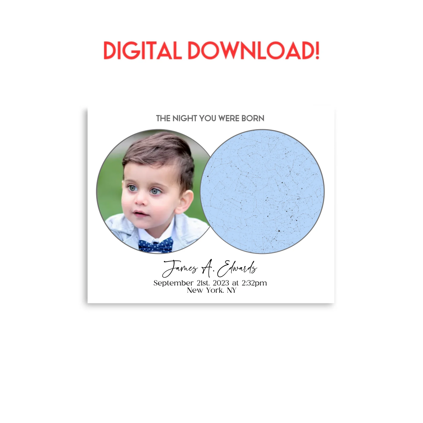 Digital download of personalized star map 20x16-inch poster of the night you were born