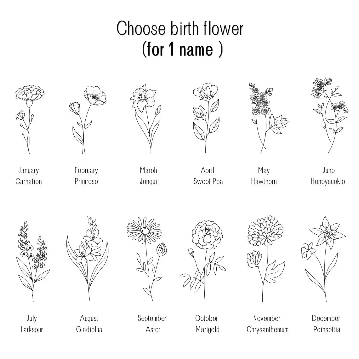 Birth flowers to choose from