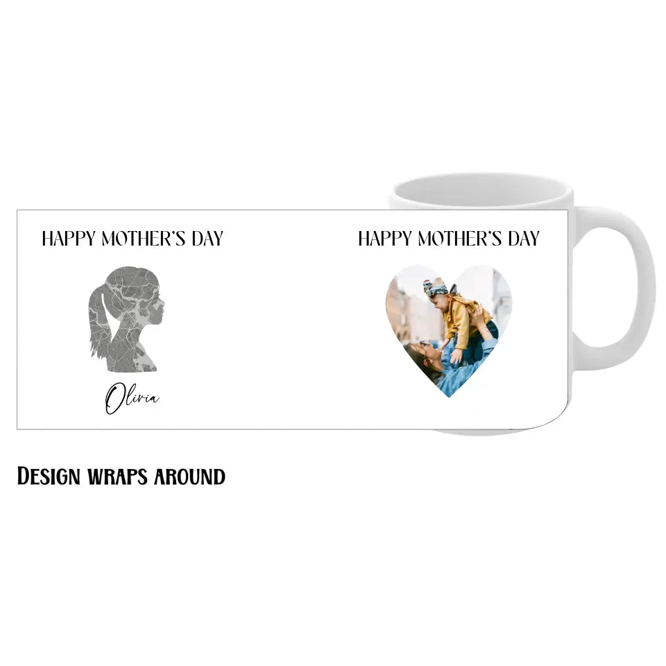 A right-side view of a personalized Mother's Day gift mug featuring the names of the children, beautifully displayed on a white mug.