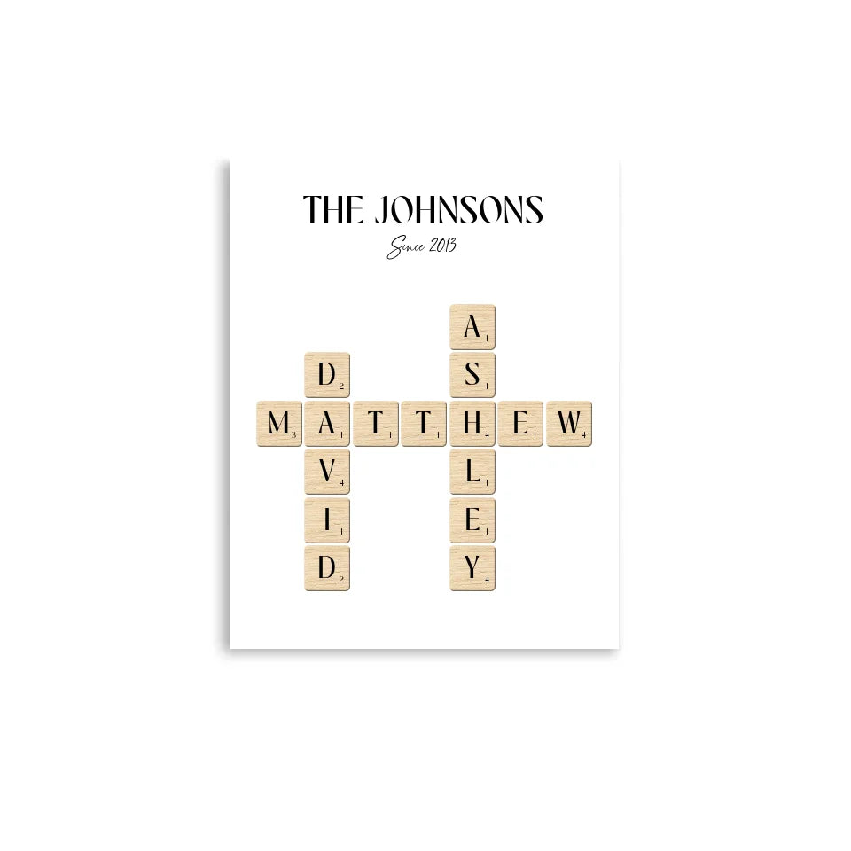 11x14 inch Poster of Personalized Family Name Sign with Scrabble Tiles 