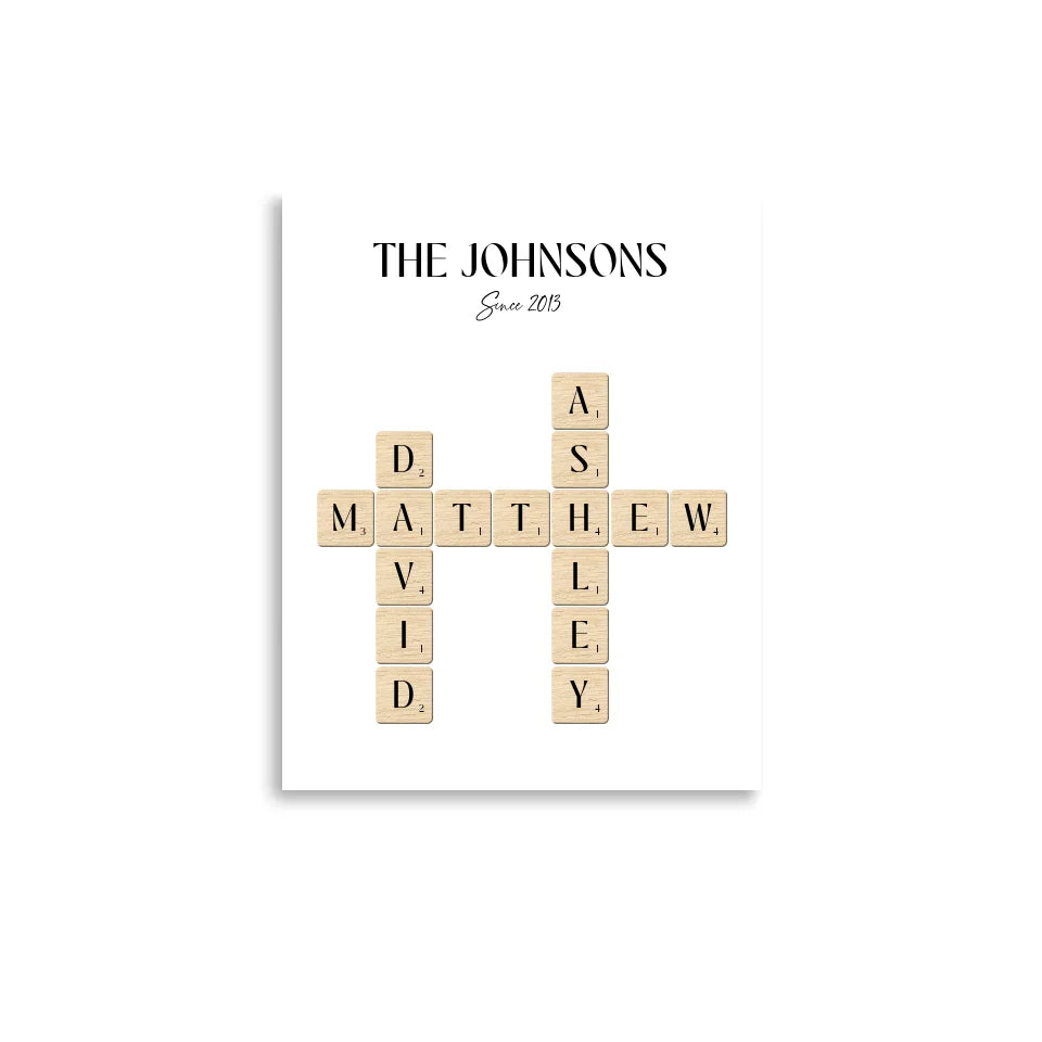 16x20 inch Poster of Personalized Family Name Sign with Scrabble Tiles 