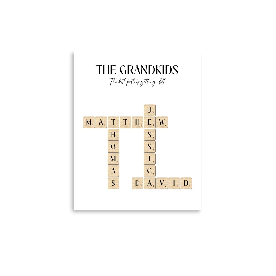 16x20 inch Poster of Grandkids' Names with Scrabble Tiles 