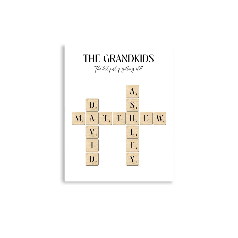 11x14 inch Poster of Grandkids' Names with Scrabble Tiles 