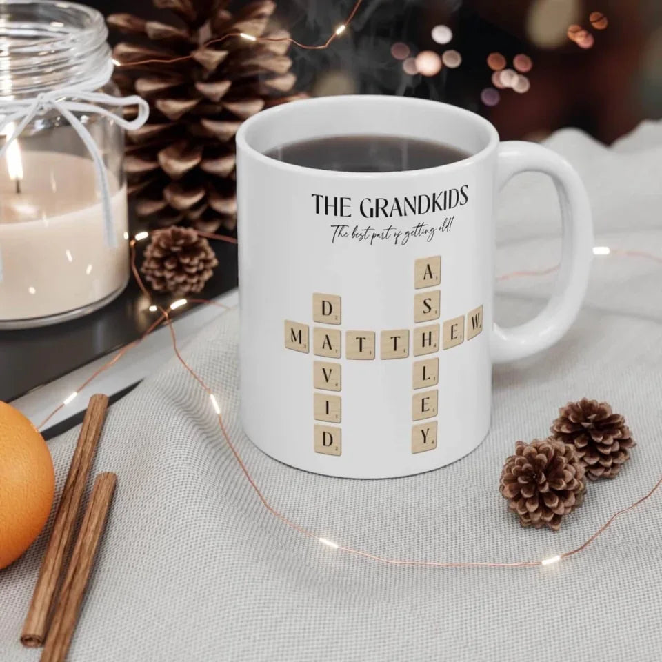 11 oz Grandparent Mug with Crossword Puzzle Design Right Side