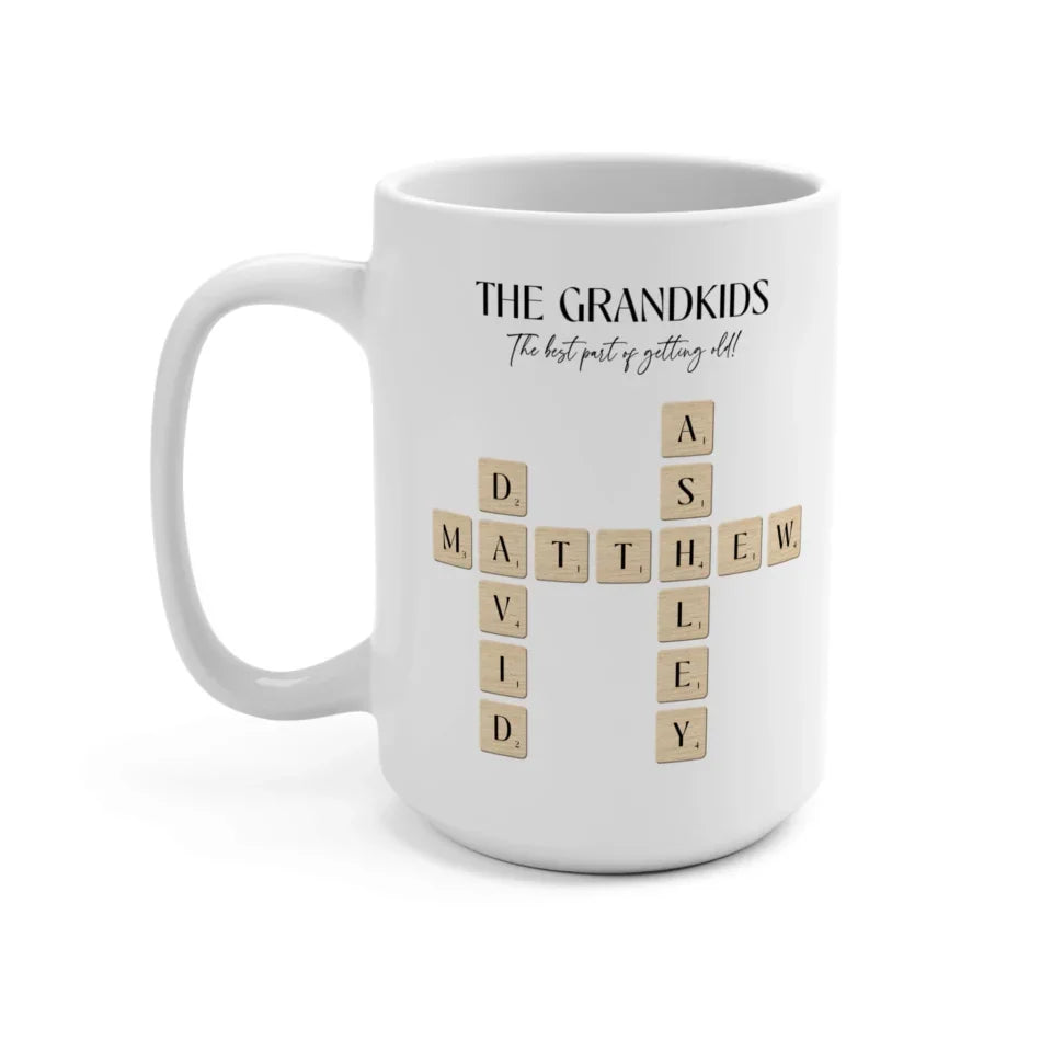 Left Side of Grandparent Mug with Crossword Puzzle Design