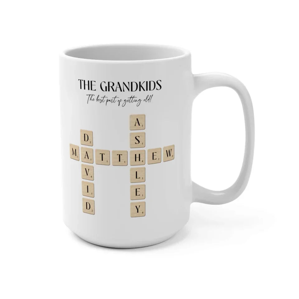 Right Side of Grandparent Mug with Crossword Puzzle Design