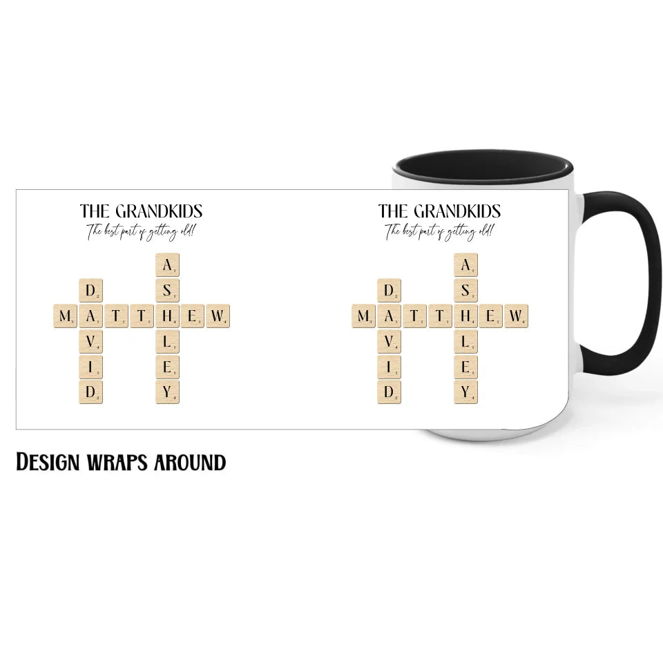 15oz black Grandparent Mug with Crossword Puzzle Design