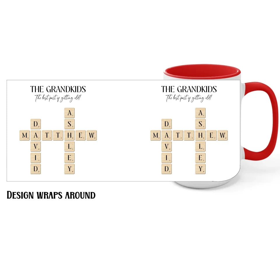 15oz red Grandparent Mug with Crossword Puzzle Design