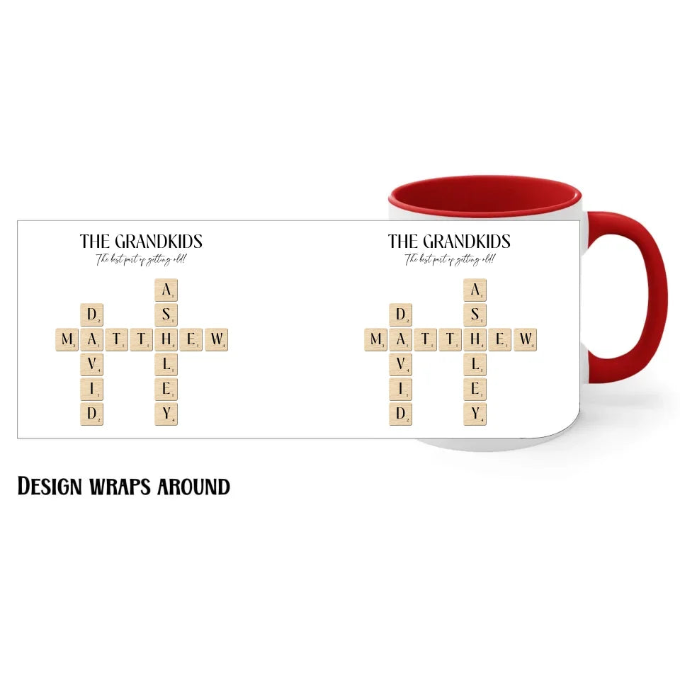 11oz red Grandparent Mug with Crossword Puzzle Design