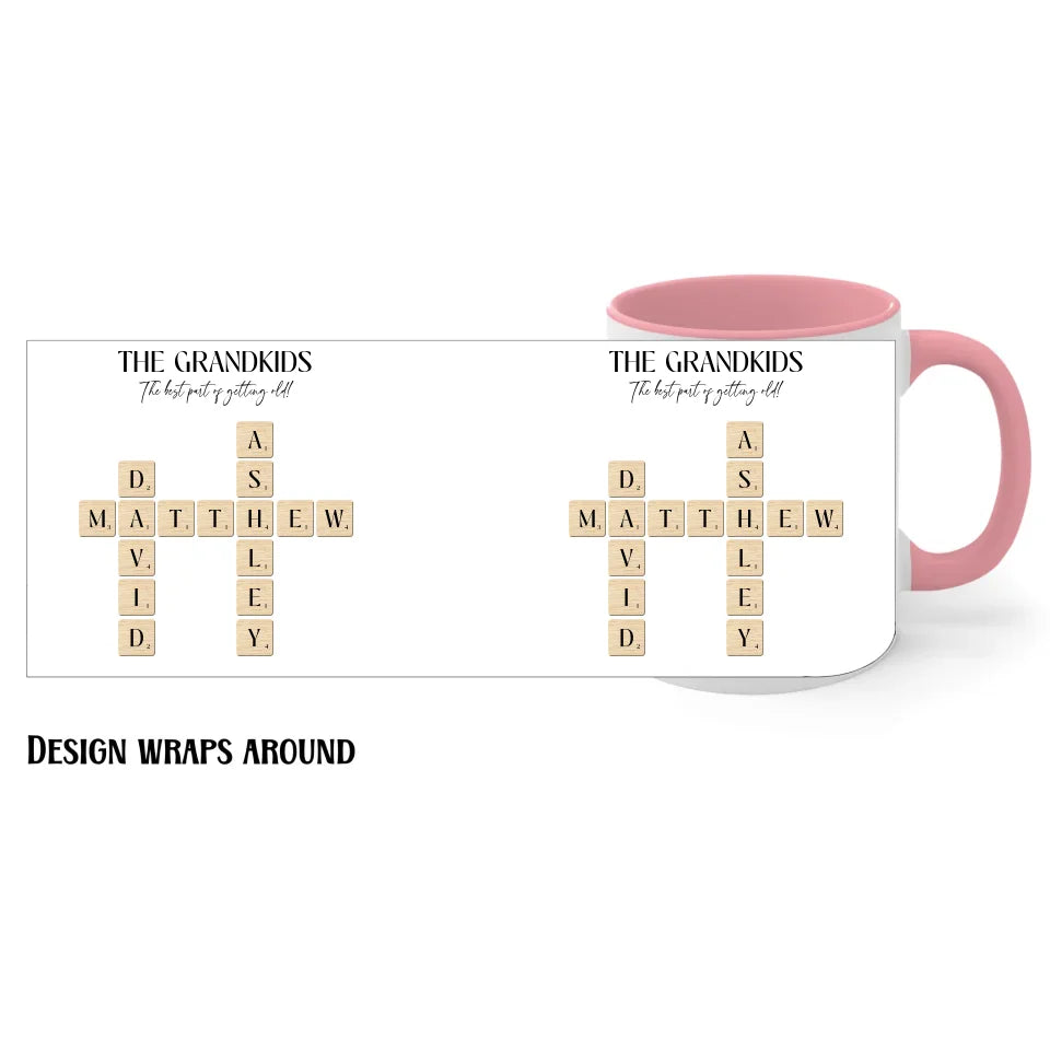 11oz pink Grandparent Mug with Crossword Puzzle Design