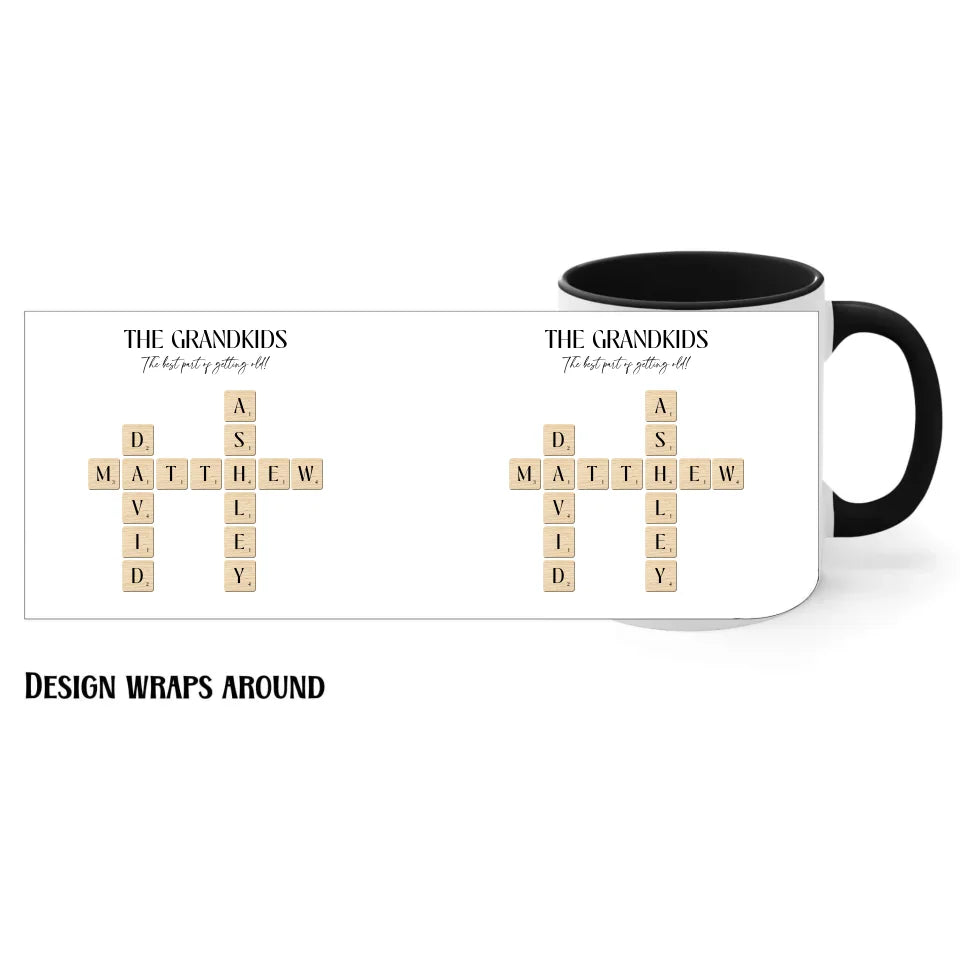 11oz black Grandparent Mug with Crossword Puzzle Design