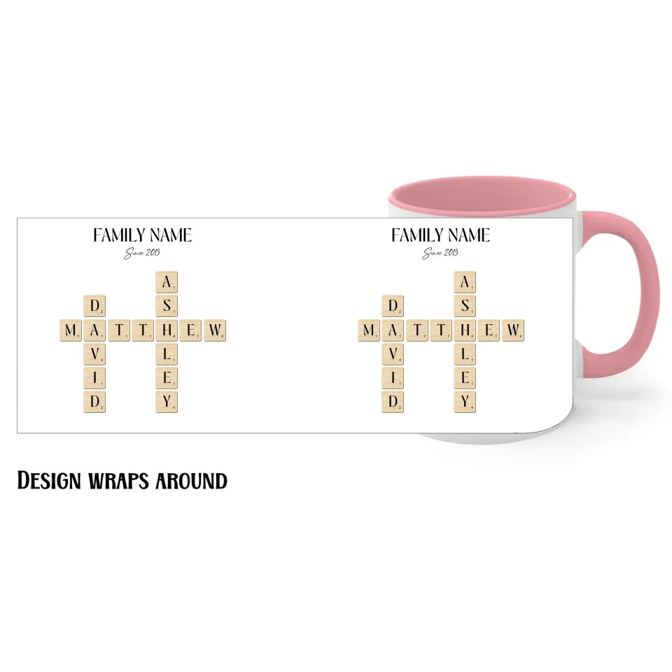 11oz pink Mug with Family Name