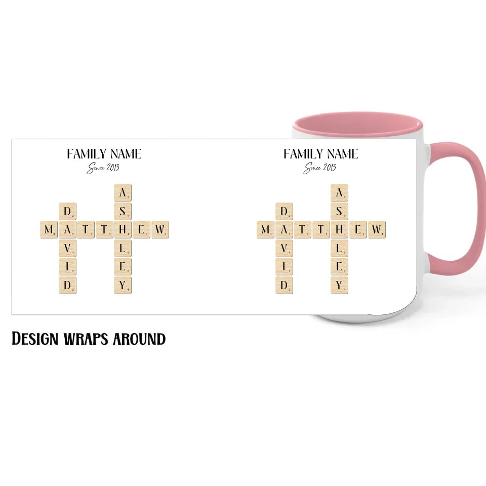 15oz pink Mug with Family Name