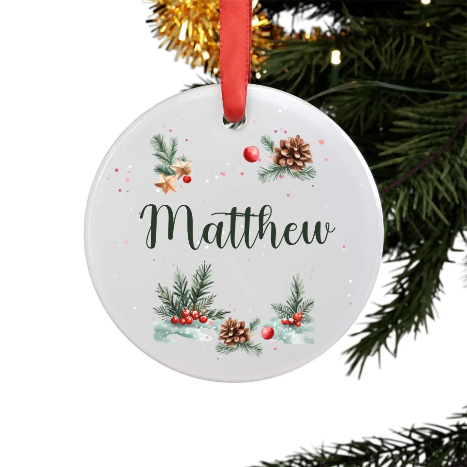 Hanging white acrylic personalized Christmas ornaments with name