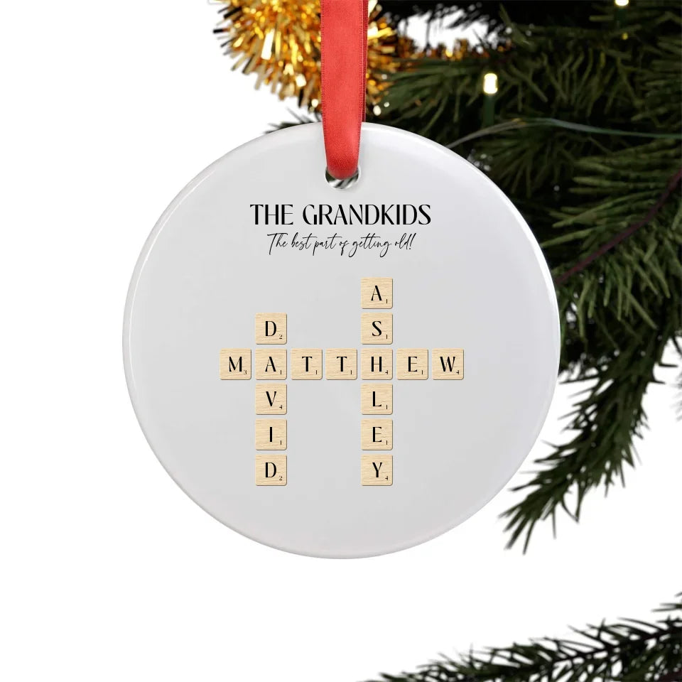 White personalized Christmas ornaments for grandparents front view