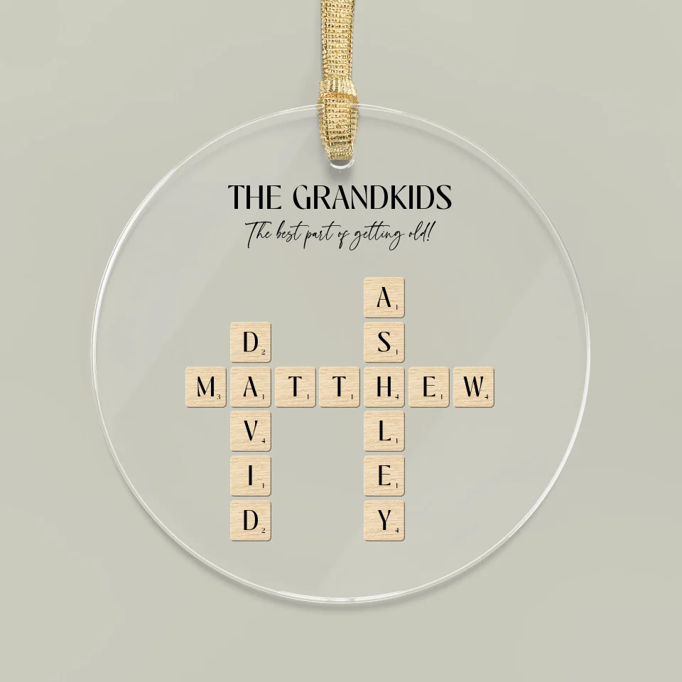 Clear personalized Christmas ornaments for grandparents front view