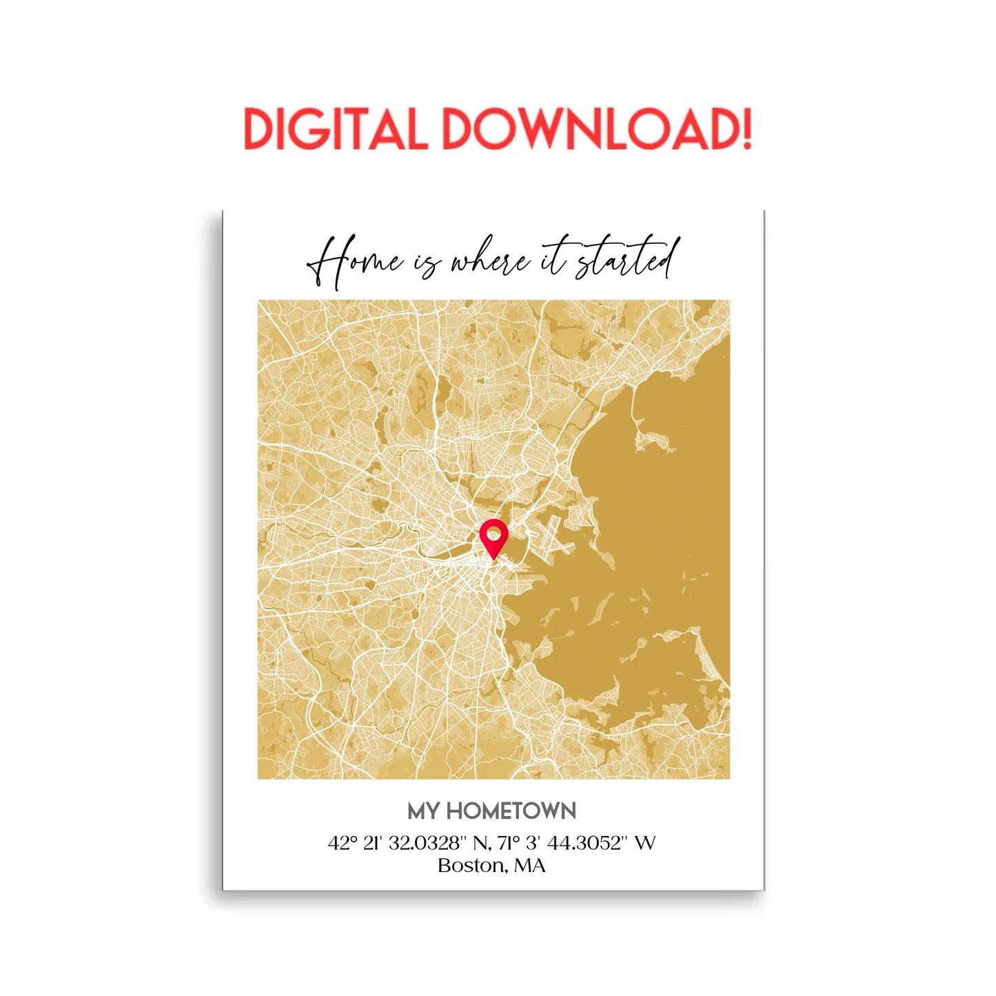 Personalized Hometown City Map print - digital download 