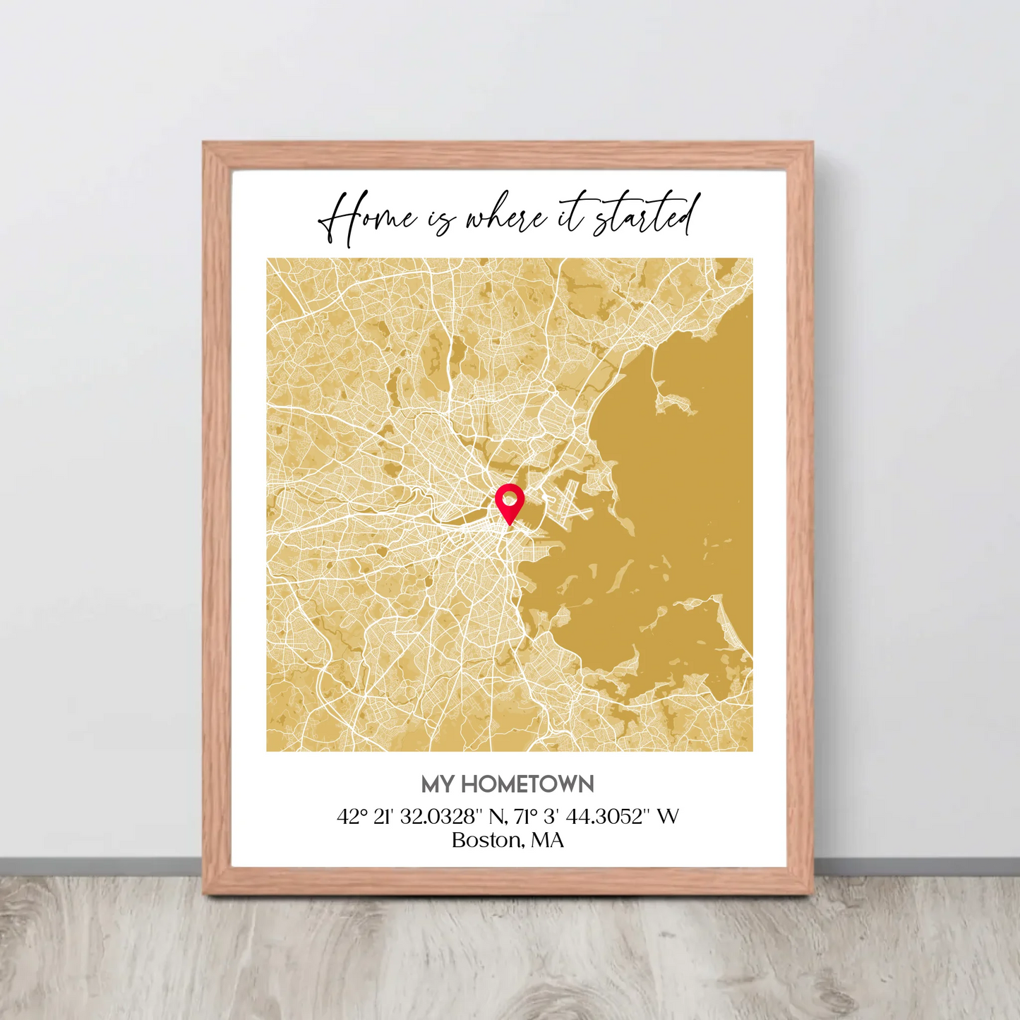 Framed Hometown City Map poster - red oak