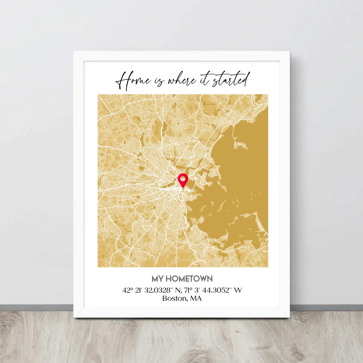 Framed Hometown City Map poster - white frame